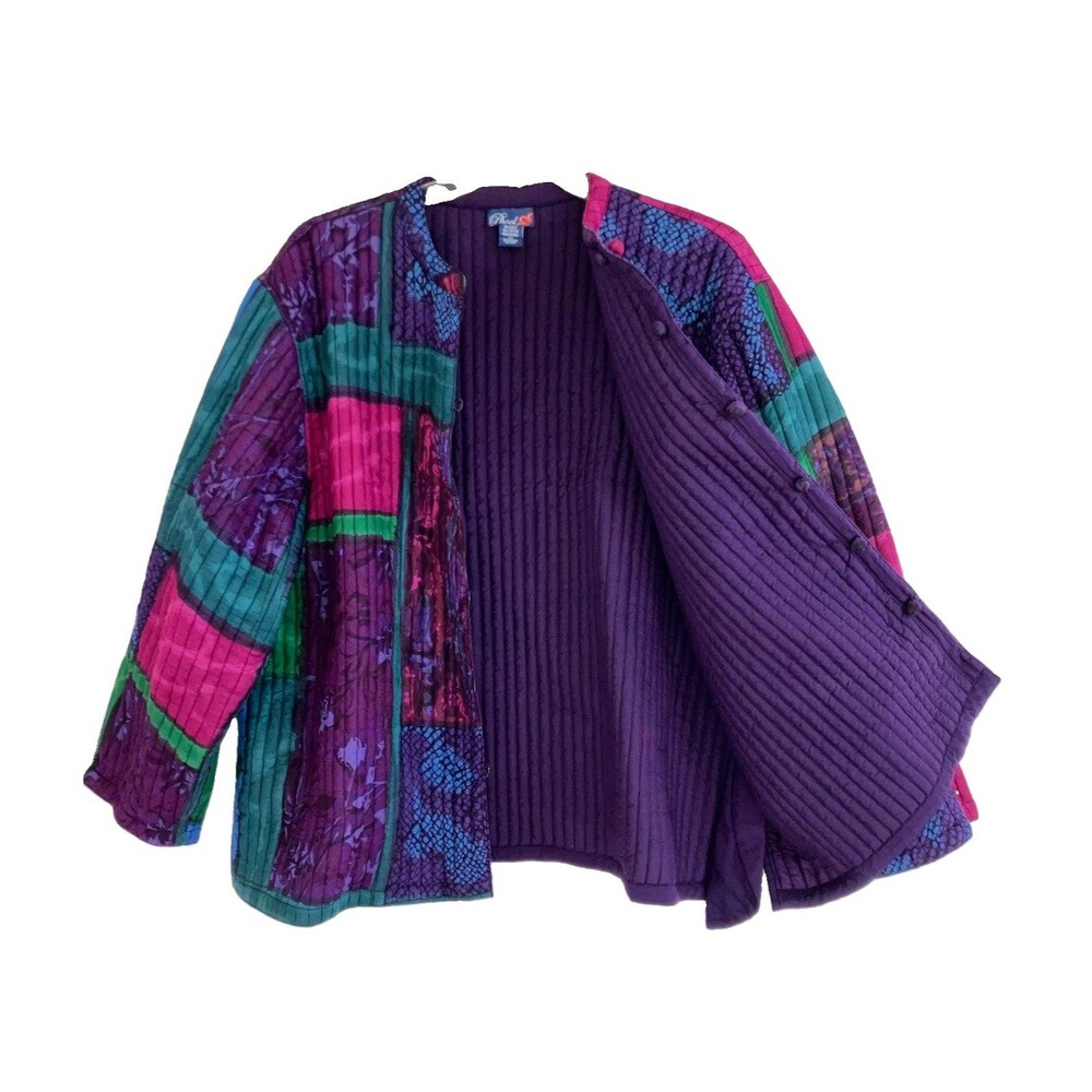 PHOAL 3x 100% Cotton Purple Reversible Jacket Cardigan Tunic Colorful Whimsical